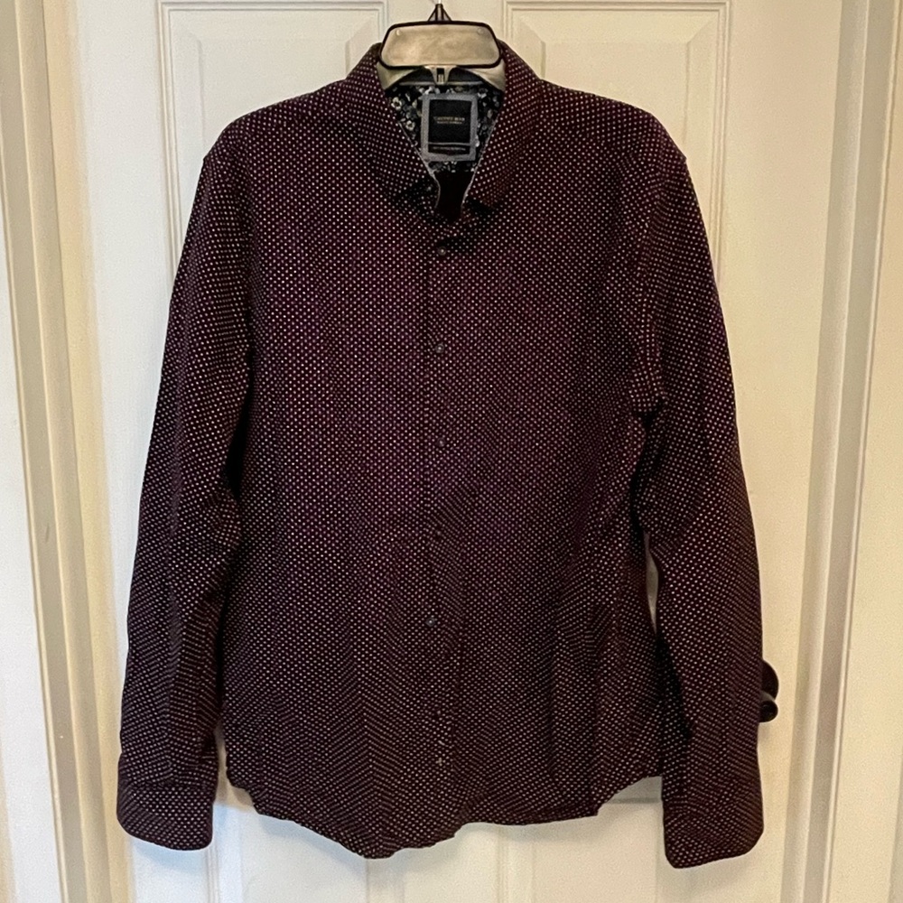 Cactus Man Ricky Singh purple polka dot long sleeve button down shirt